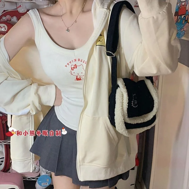 

Sanrio Anime Hello Kitty Girl Underwear Korean Ins Style Halter Vest Pachacoo Cotton Camisole Cartoon Velvet Corset Summer Wear