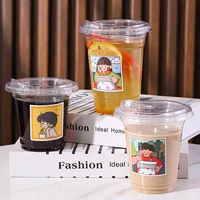 10pcs Plastic Cup With No Straw Mouth Direct Drinking Transparent Disposable Coffee Cup Suitable For Smoothies Cold Drinks Milk 6
