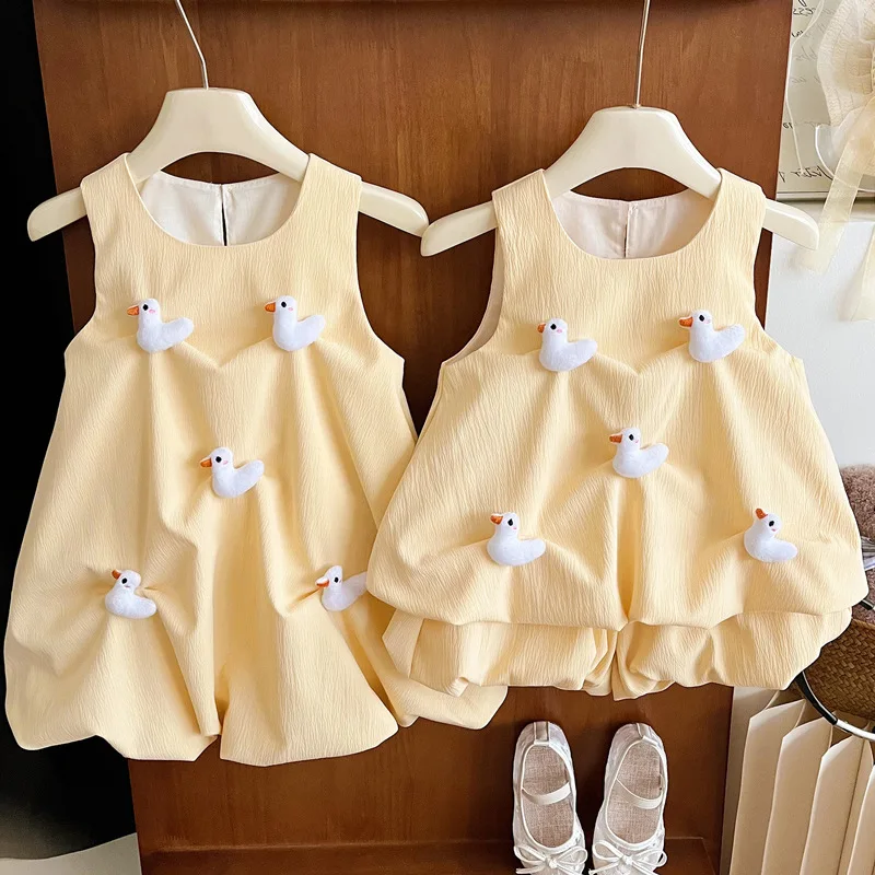 Children's Summer Dresses Girls Summer New Dress Shorts Set Female