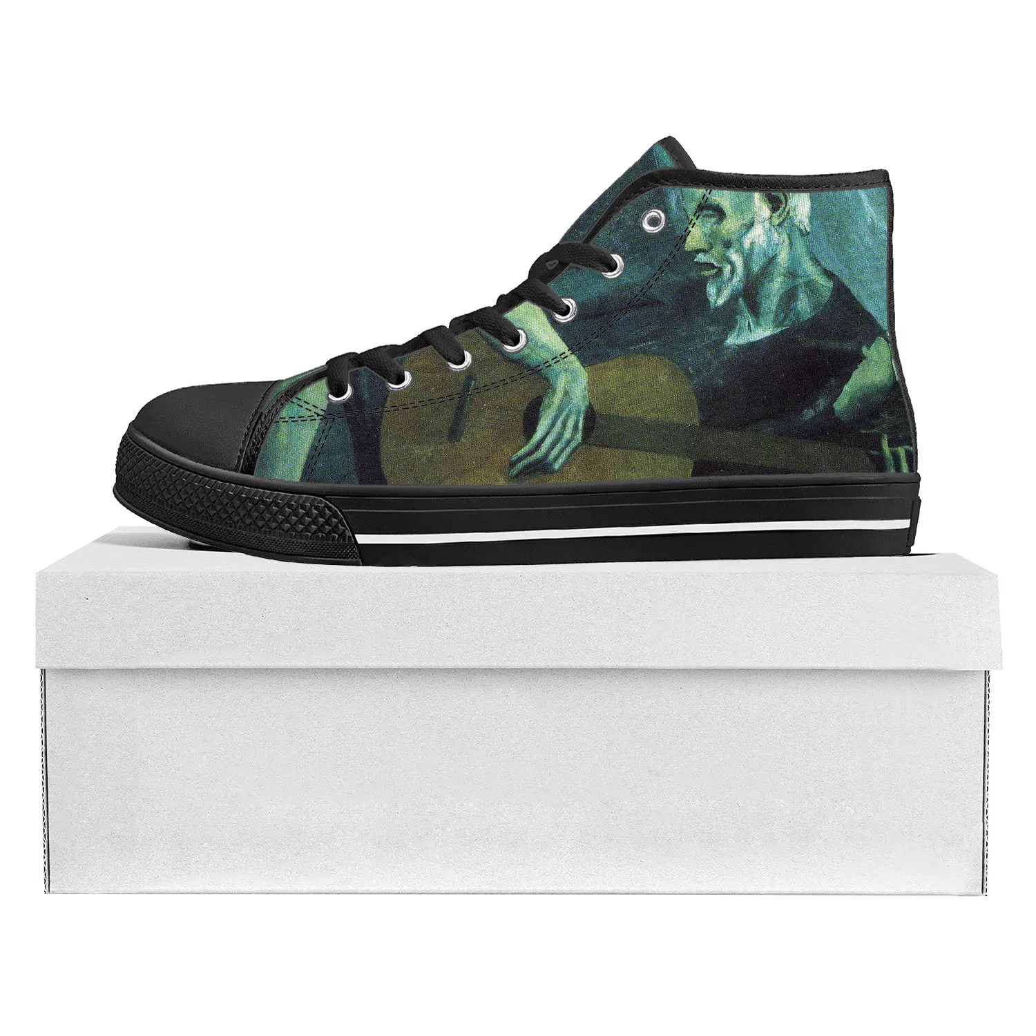 Picasso Famous Oil Paint Old Guitarist High Top Sneakers Di Alta Qualità Uomo Donna Adolescente Canvas Sneaker Coppia Scarpe Personalizzate
