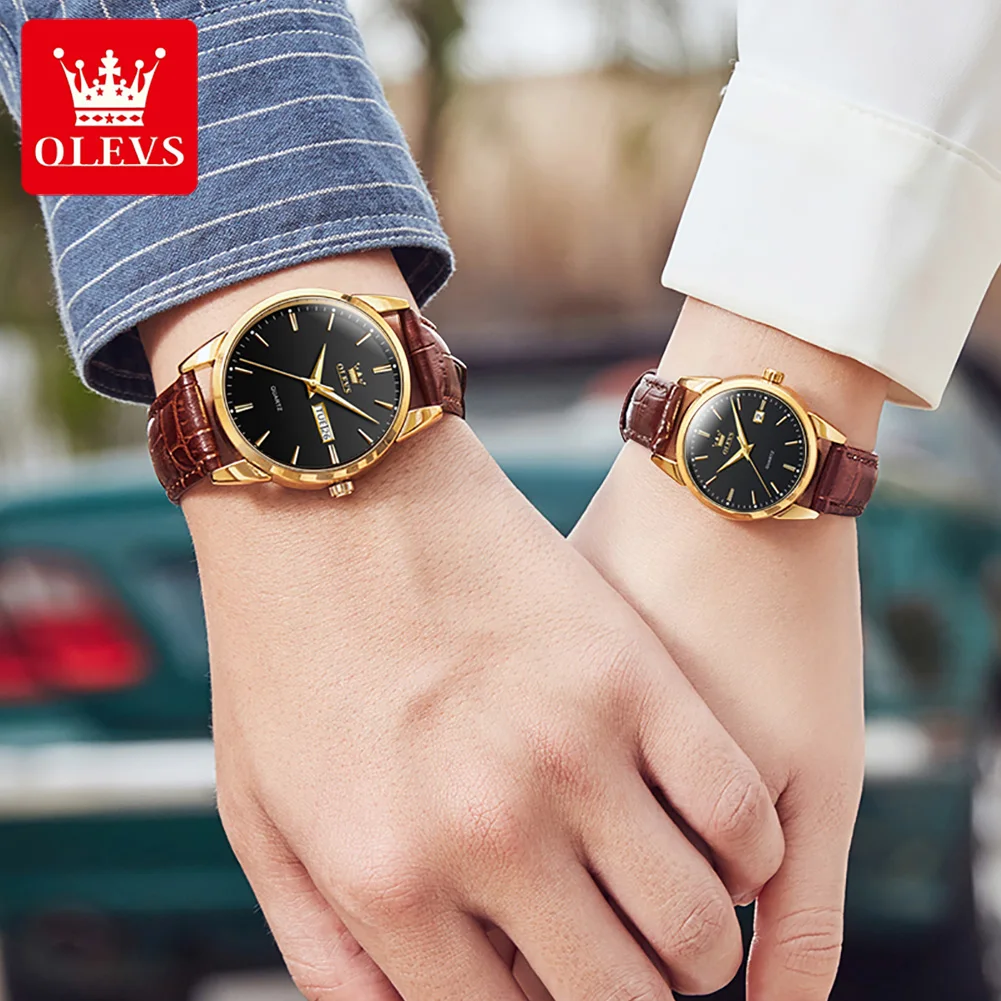 OLEVS Couple Watches His and Her Watch Set Quartz For men women Fashion Luxury Watch 3Bar Waterproof Couples Gifts 6898