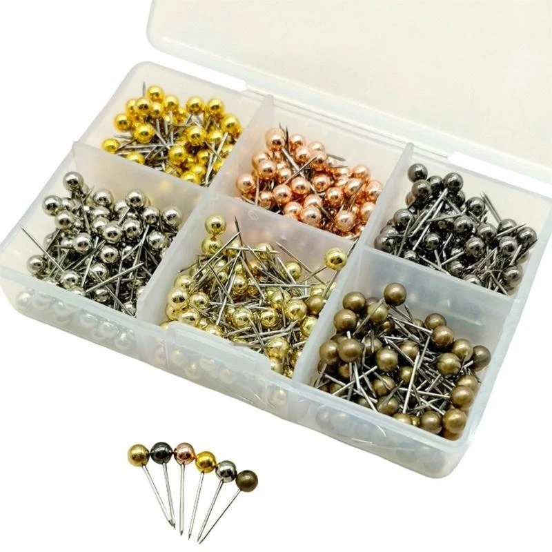 480/500PCS 직물 바느질을 위한 상자를 가진 금속 바느질 핀, 코르크 보드를 위한 공 모양 압정 지도 핀 금속 푸시 핀,