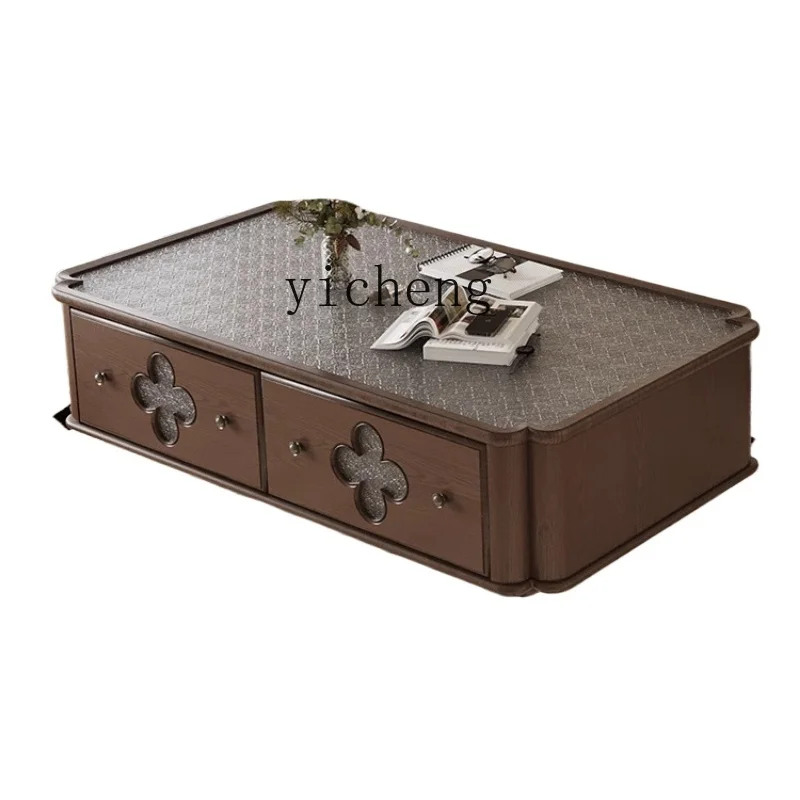 

ZF Walnut Teak Solid Wood Four-Leaf Clover Tea Table Log Square Living Room TV Cabinet