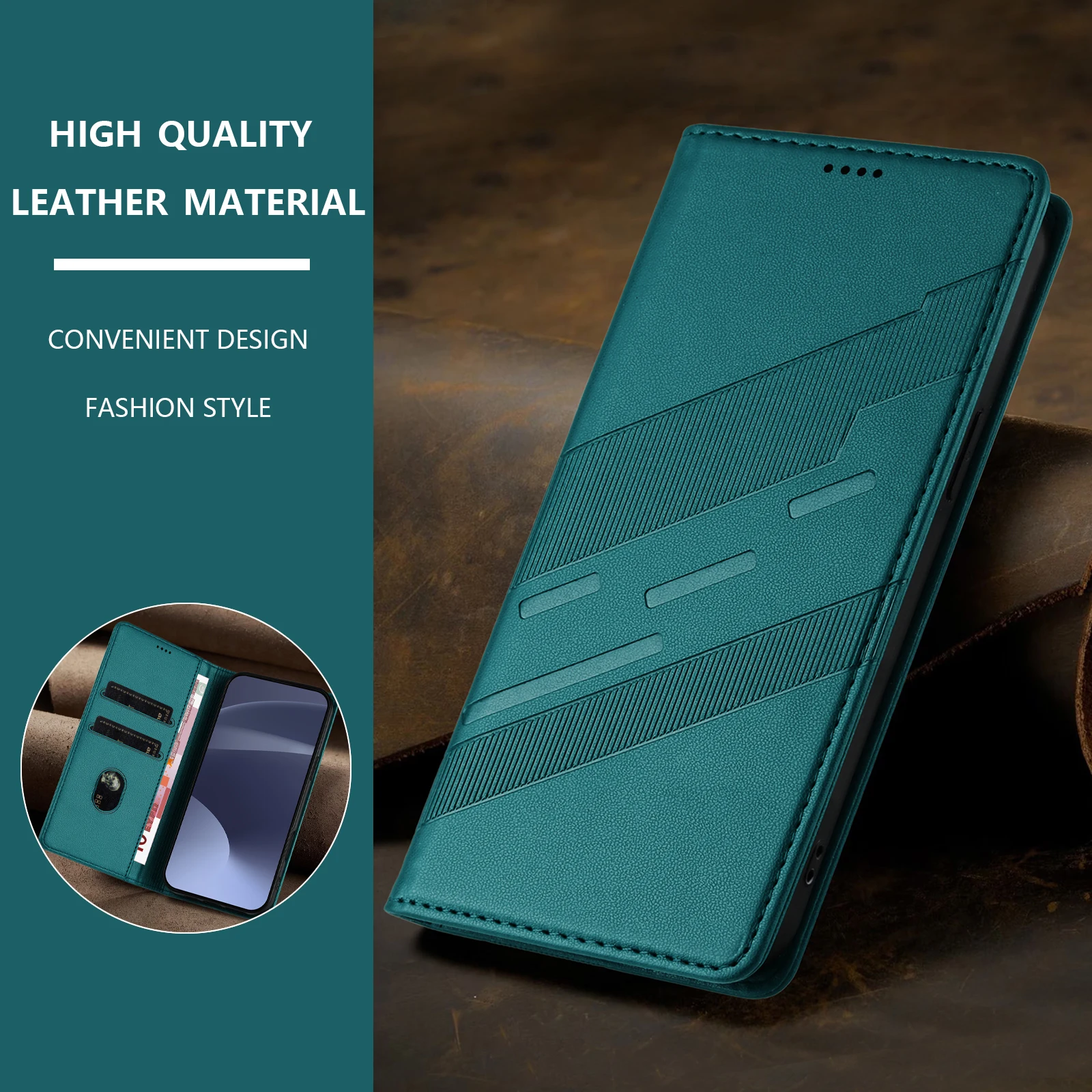 Luxury Textured Leather Case with Magnetic Card Slot and Anti-Drop Protection