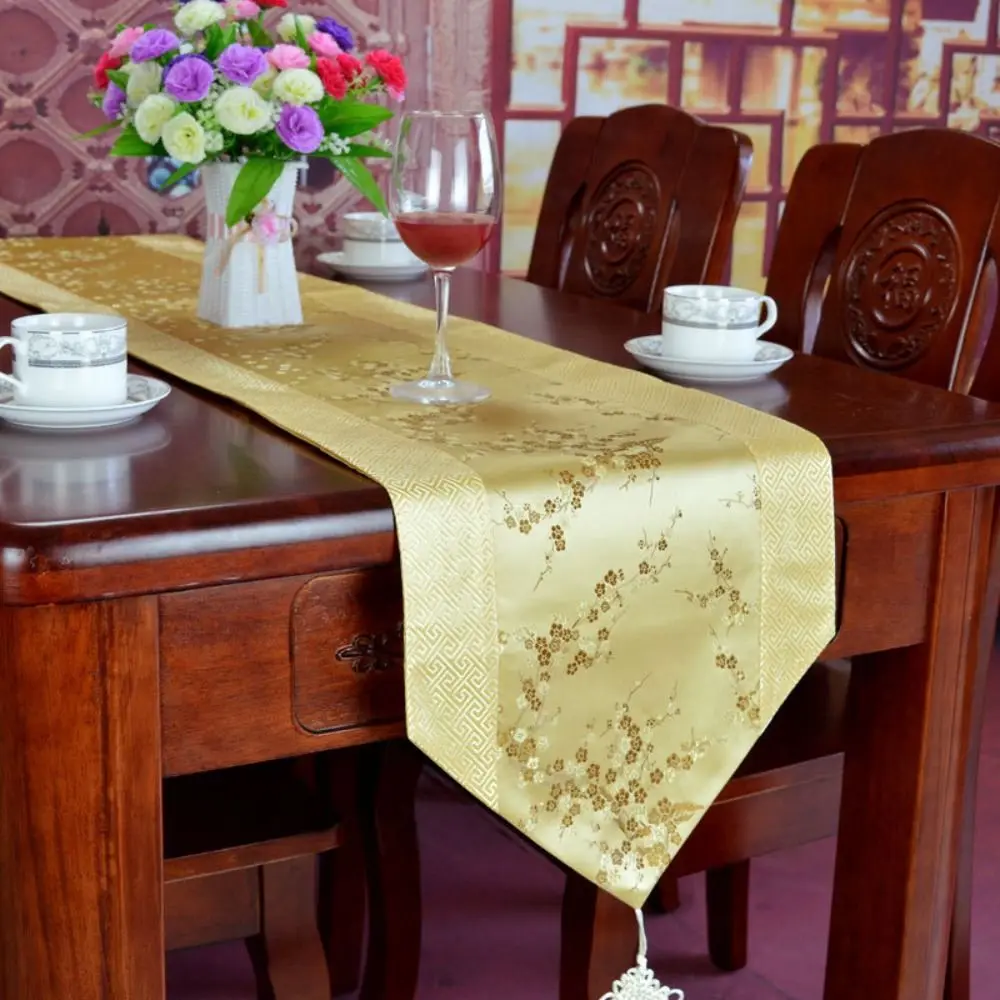 

Красная длинная вышивка в китайском стиле украшение для чайной церемонии свадебного стола скатерть