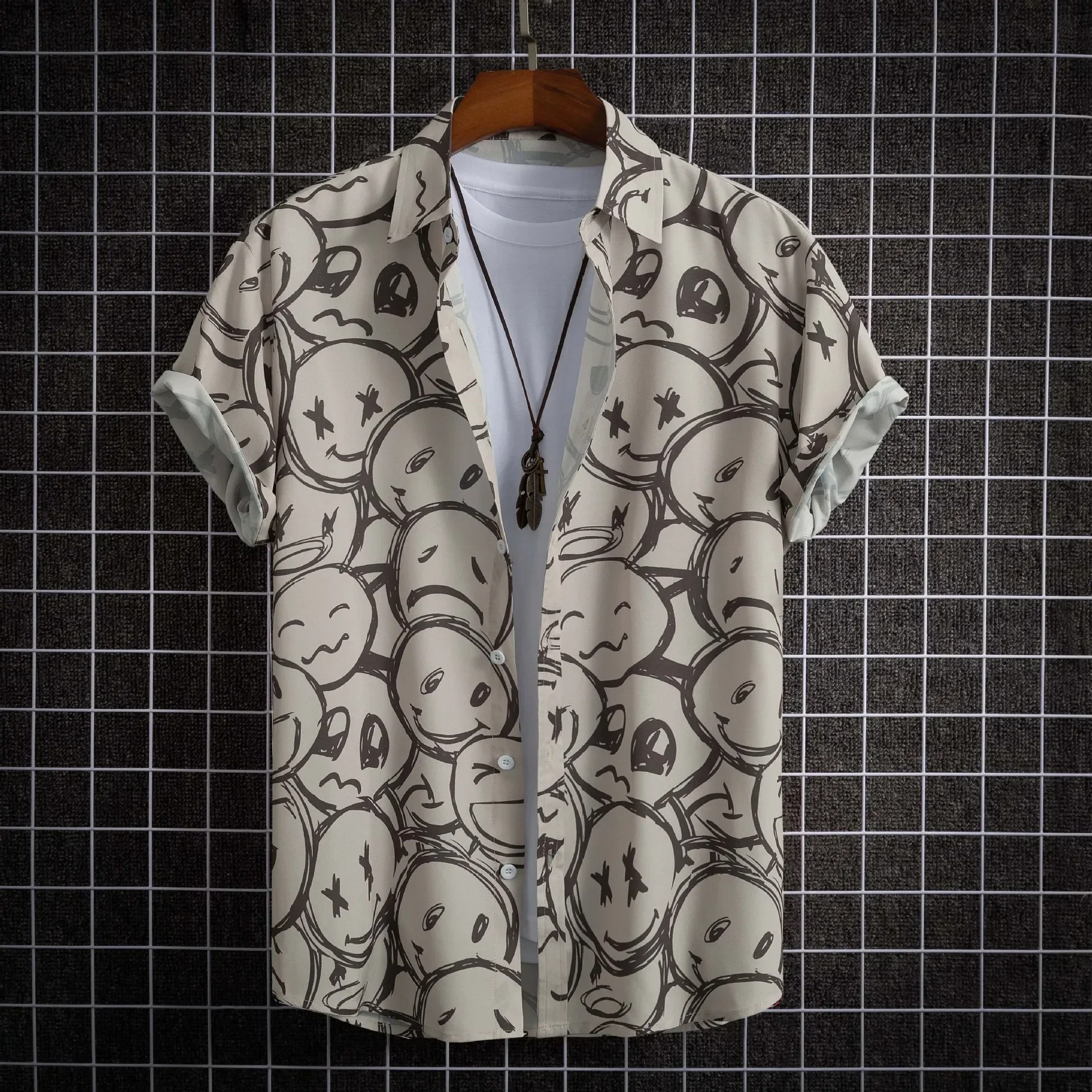 2025 Hawaiian Shirt Men Fashion Flower Geometric Printed Blouse Single-breasted Beach Short SleeveTops Men's Holiday Clothing 4