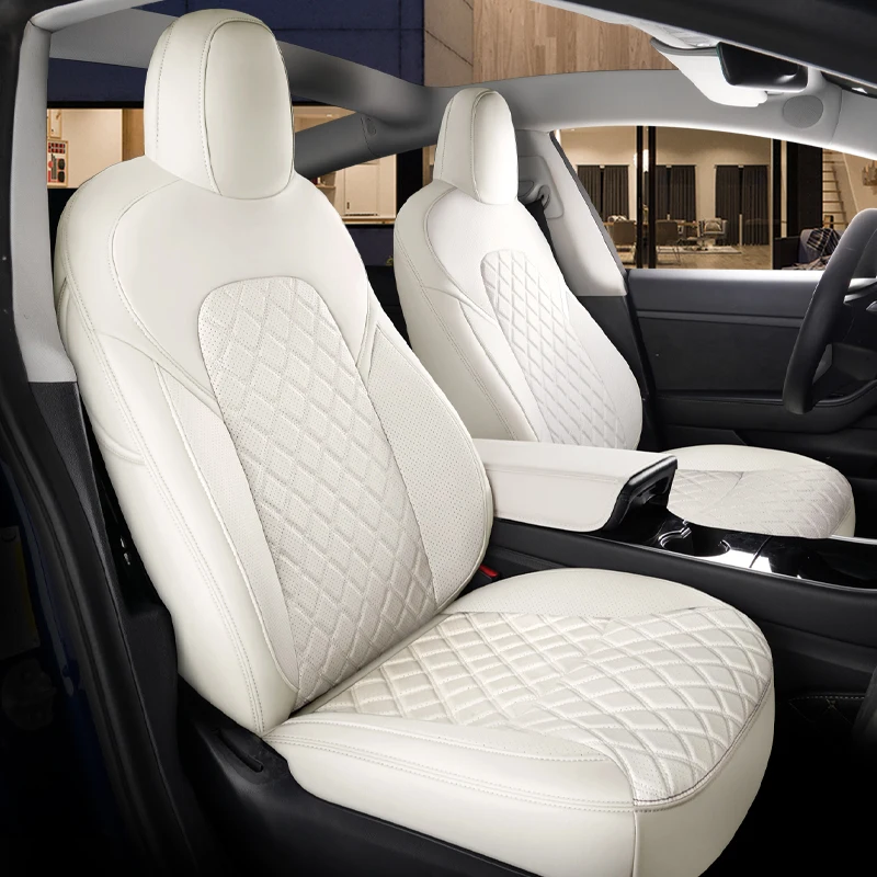 For Tesla Model 3 Y Custom Fit Car Seat Cover Accessories For Tesla 360 Degree Full Covered Perforated Artificial Leather