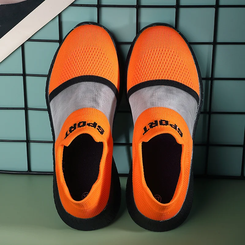

Summer Unisex Fashion Sock Shoes Orange Women Casual Shoes Lightweight Breathable Men Withoutlace Sneakers Zapatillas Hombre
