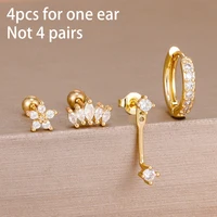 4PCS Stainless Steel Circle Huggie Hoop Earrings Set for Women Gold Color Unique Zircon Flower Stud Earring Piercing Jewelry - Image 3