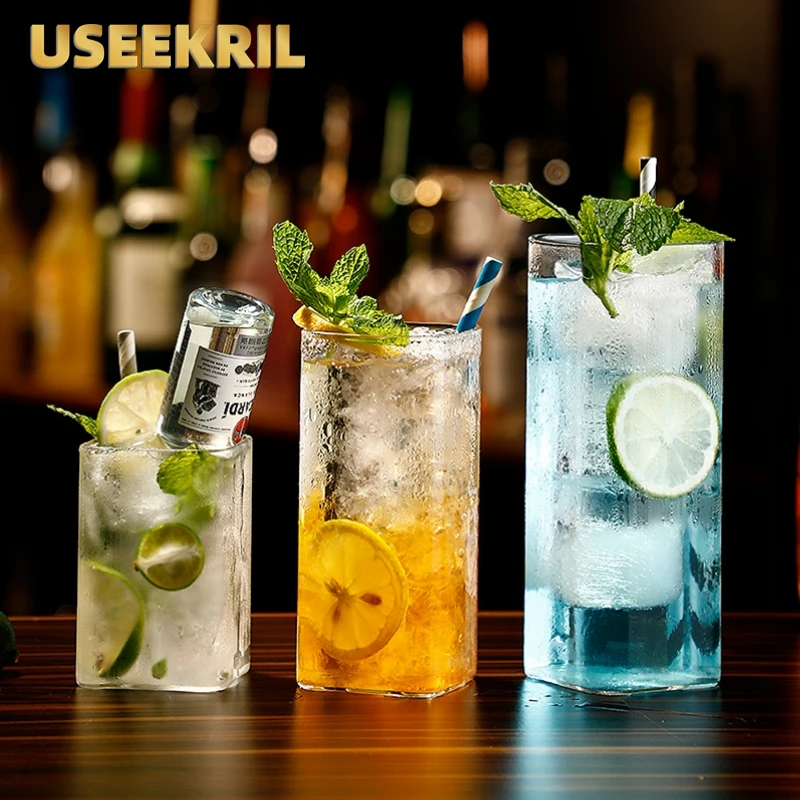 TransparentSquareGlassCupLightAndThinBottomCocktailGlass