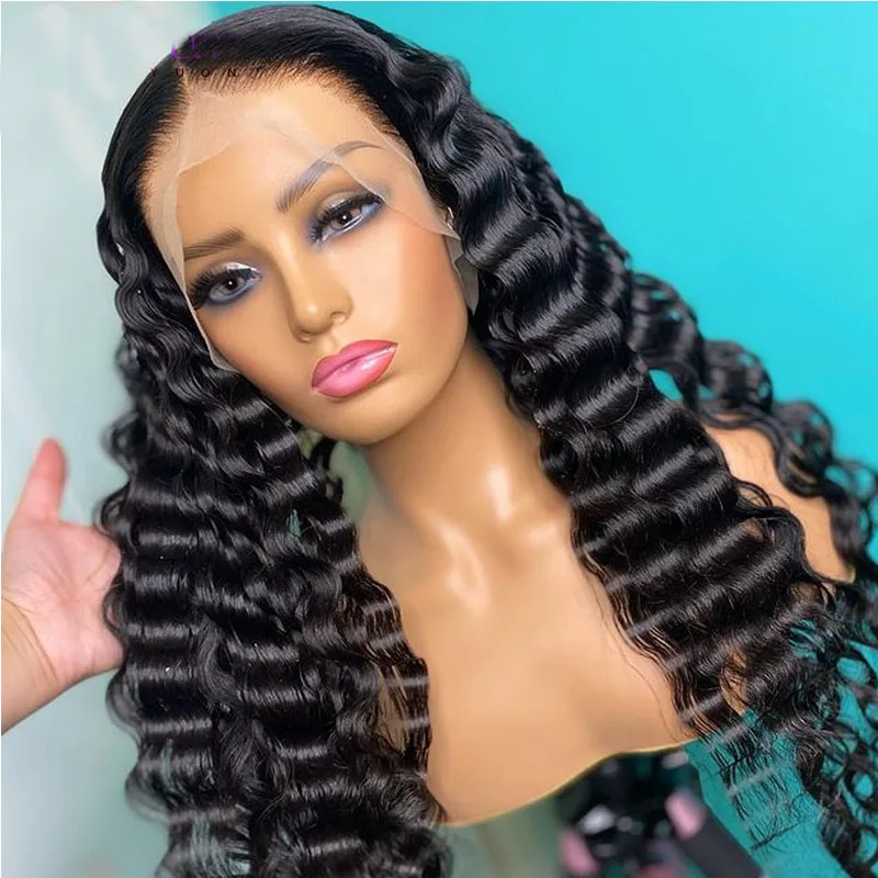 

Black Long 180% Density 26 Inches Medium Deep Wave Hair Lace Front Wig with Baby Hair Synthetic Hair For Women Daily Glueless