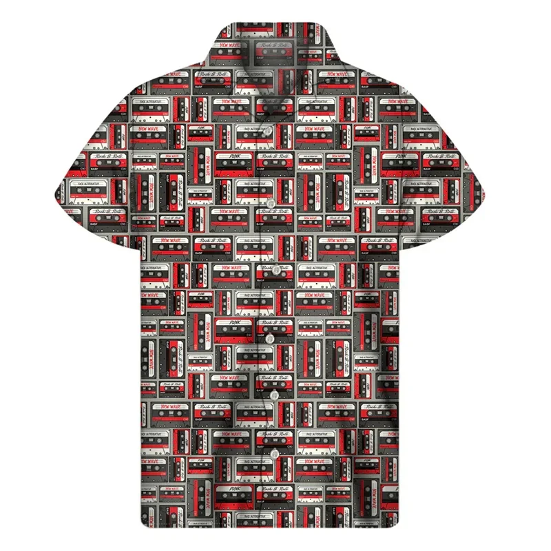 2024 Retro Music Tape Record 3D Print Shirt Summer Hawaiian Shirts Men Y2k Tops Street Lapel Aloha Blouse Button Short Sleeves 4