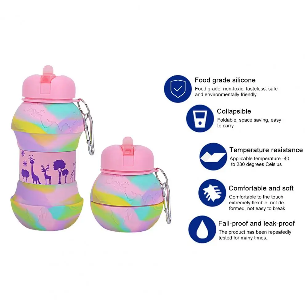 550ml/600ml Water Cup Foldable Drinking Cup Heat-resistant Water Bottle with Hanging Hook Leak-proof Compression Jug