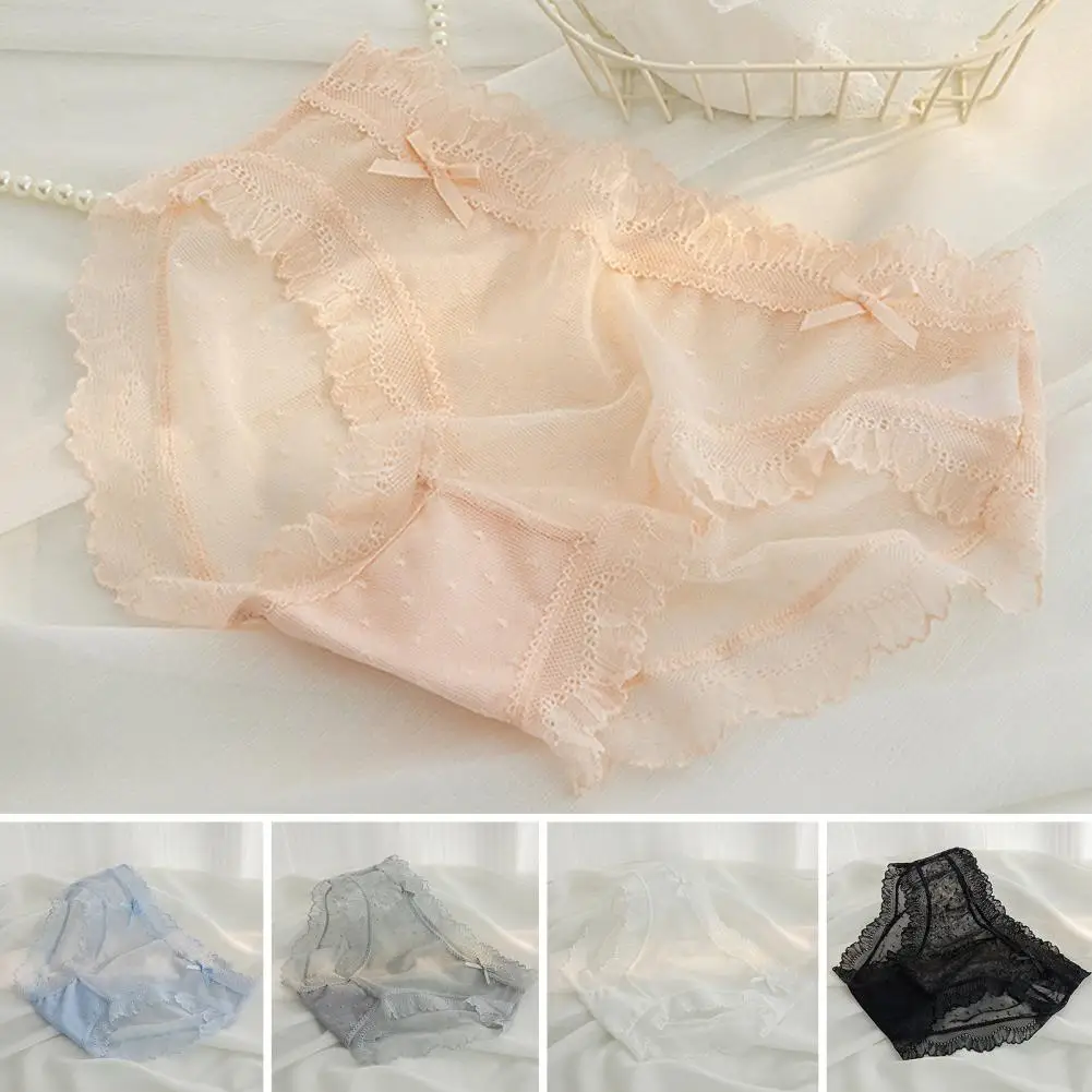 

Sexy Lace Bowknot Flirty Lace Bowknot Briefs Seductive Low-rise Mesh Panties with Seamless Design for Women Breathable Underwear