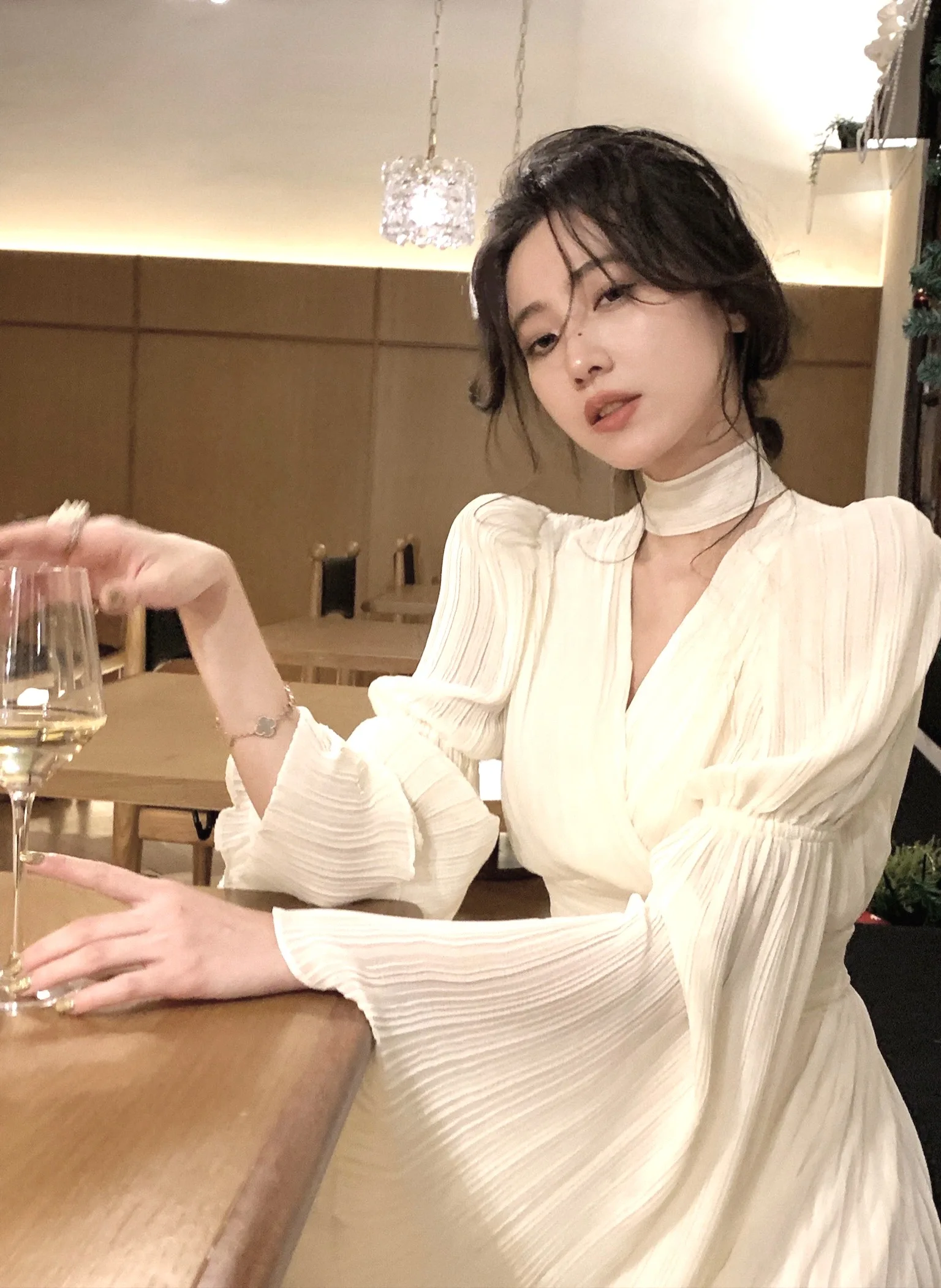 Autumn Solid Pleated Long Dresses for Women Halter V-neck Flare Sleeve Wedding Party Dress Korean Fashion One Piece Vestidos New