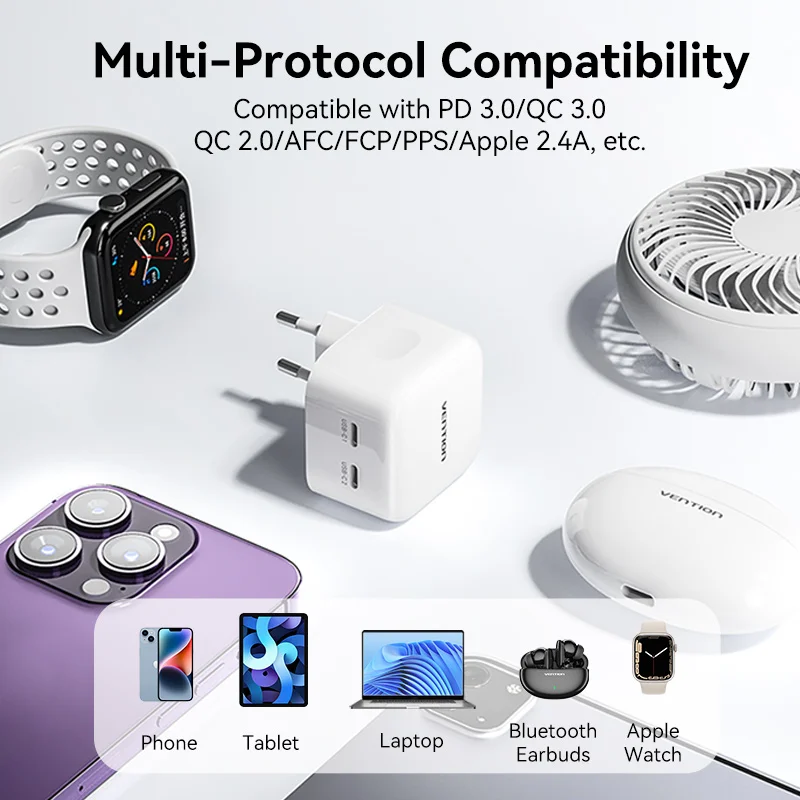 Vention 35W GaN Fast Charger USB Type C Charger For iPhone 14 13 Samsung iPad Switch QC 3.0 Quick Charge for Travel PD Charger