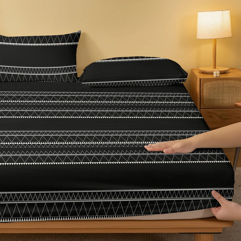 1 Simple modern Geometry printed matte Fitted Sheet, bedroom printed bed cover, bedding (excluding pillowcases) 3