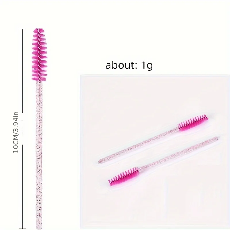 50PCS Disposable Spoolie Wands-Crystal Handle Mascara & Eyebrow Brushes, Durable ABS Plastic, Fragrance Free, Bulk Beauty Tools