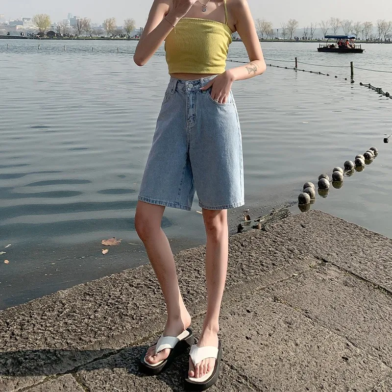 FINEWORDS Summer Vintage High Waist Bermuda Shorts Jeans Women