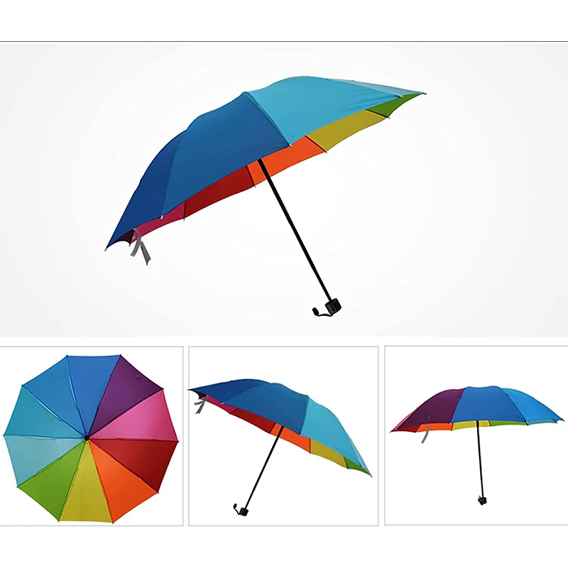 Wind Resistant Umbrella Folding Umbrella Manual Umbrella Windproof Umbrella Windproof Foldable Umbrella Women Men Manual Rainbow Three Folding Umbrella Adults Children Strong Resistant