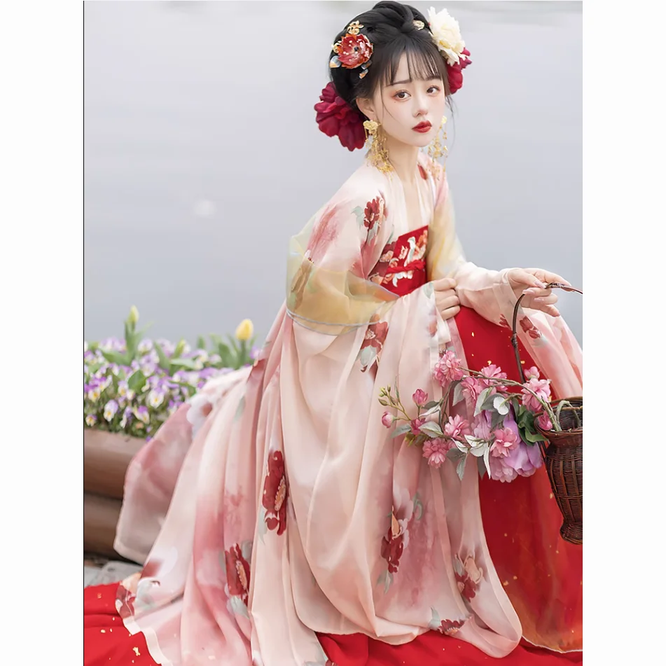 

Red Hanfu Tang one-piece chest chebule skirt female Han elements national style big sleeve shirt summer Chines traditional dress