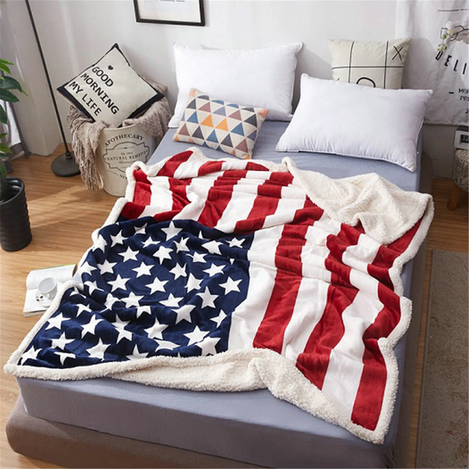 

CLOOCL US UK Flag Sherpa Blanket Double Layer 3D Printed Fleece Plush Throw Blankets for Sofa Air Condition Quilts Dropshipping
