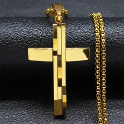 Gold Stainless Steel Punk Cross Pendant Necklace - Unisex Biker Chain Jewelry Gift (A 60cm Box GD)