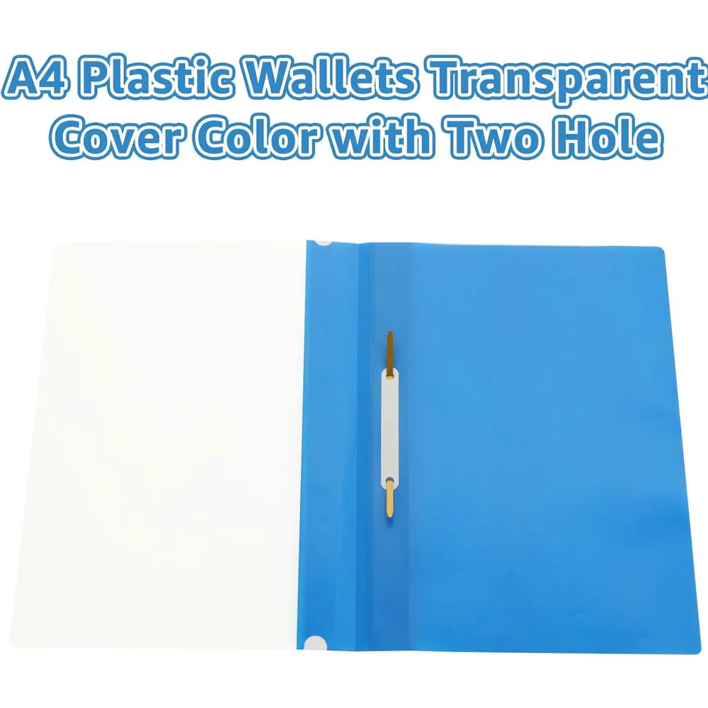 5-pack project folders, A4 plastic folders, transparent cover, double-hole binding clips, specifically for document storage. - 3