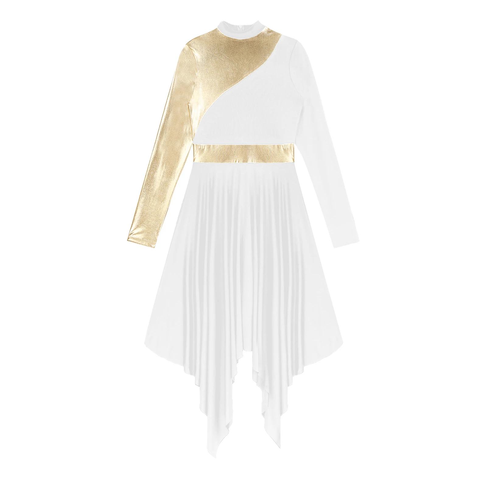 Womens Modern Lyrical Dance Dress Long Sleeve Church Choir Worship Waltz Ballroom Stage Performance Dancewear for Party Prom