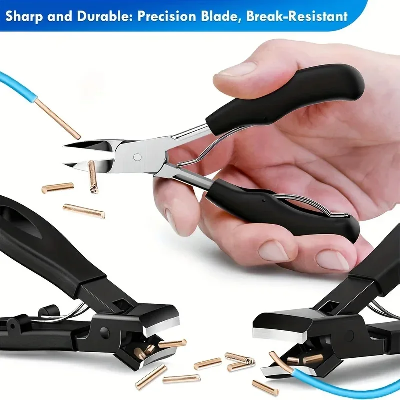 Stainless Steel Toenail Clippers Set 1/3/4/5pcs with Ergonomic Handle Wide Mouth Angled Scissors Nail File Cuticle Tool