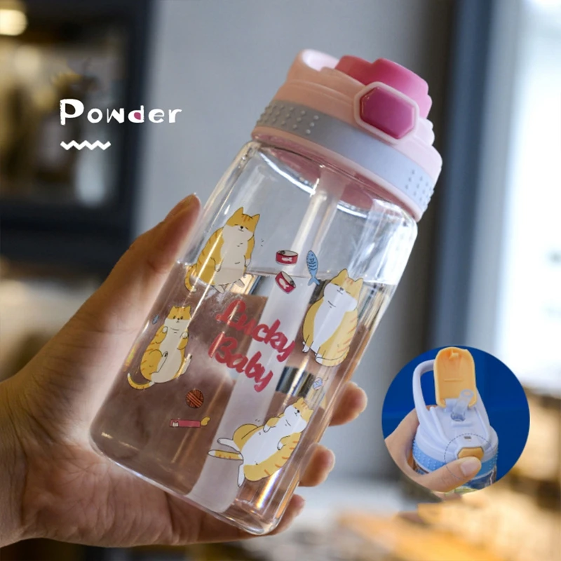 Cartoon Children'S Water Bottle With Straw Leakproof Press Button Easy Open Water Bottle Children'S Cups Kids Water Sippy Cup