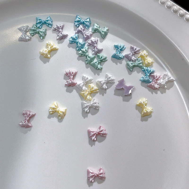 50PCS 진주빛 3D 네일 아트 리본 장식 네일 디자인용 귀여운 매니큐어 액세서리 리본 매듭 DIY 공예품