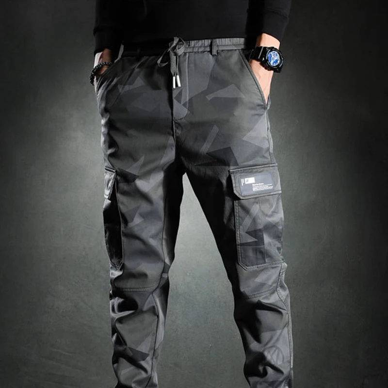 Men's Spring Fall Thin Military Tactics Camouflage Slim Korean Elastic Waist Foot Binding Work Casual Pants cargo pants,military cargo pants