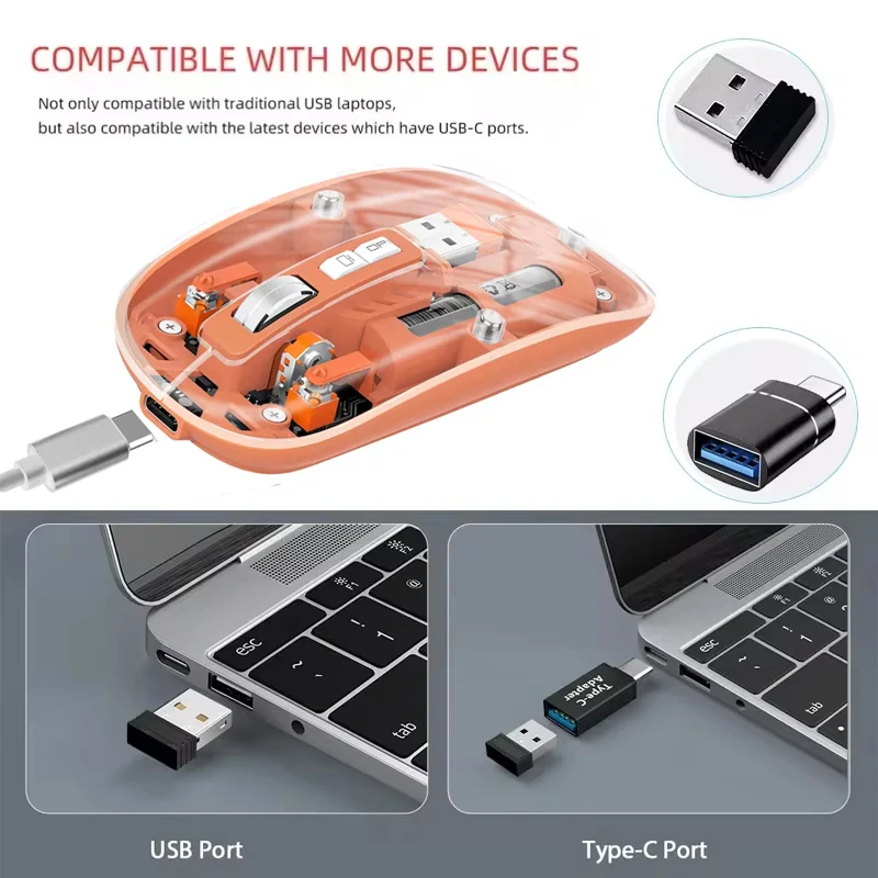 Wireless Mouse Transparent Dual Mode 2.4G Bluetooth-compatible Rechargeable Noiseless Cordless for PC Laptop wireless mouse