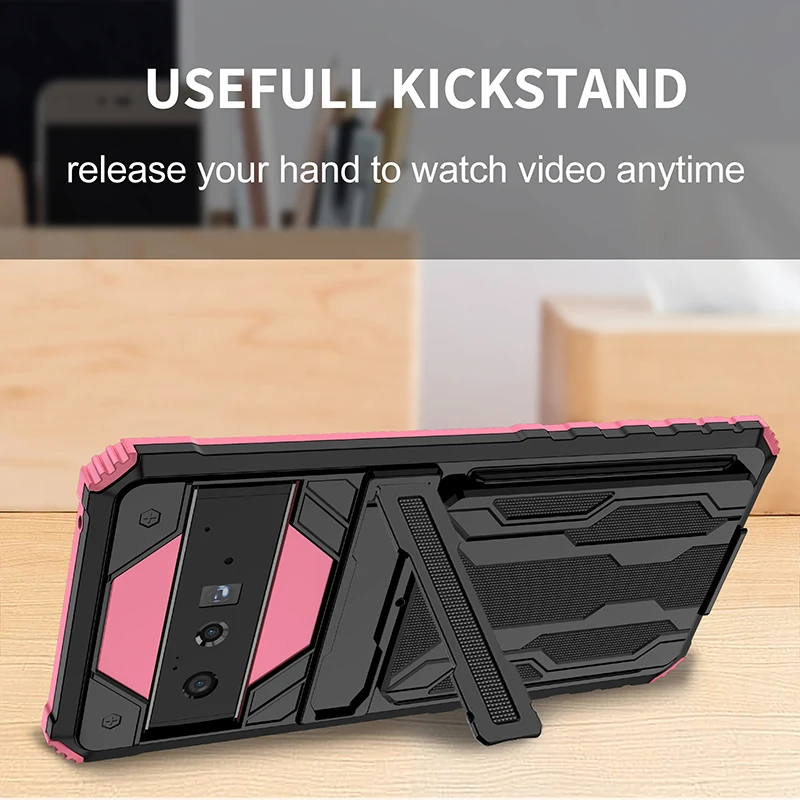 Heavy Duty Shockproof Armor Case with Card Holder and Kickstand, High-Quality Soft TPU Phone Cover