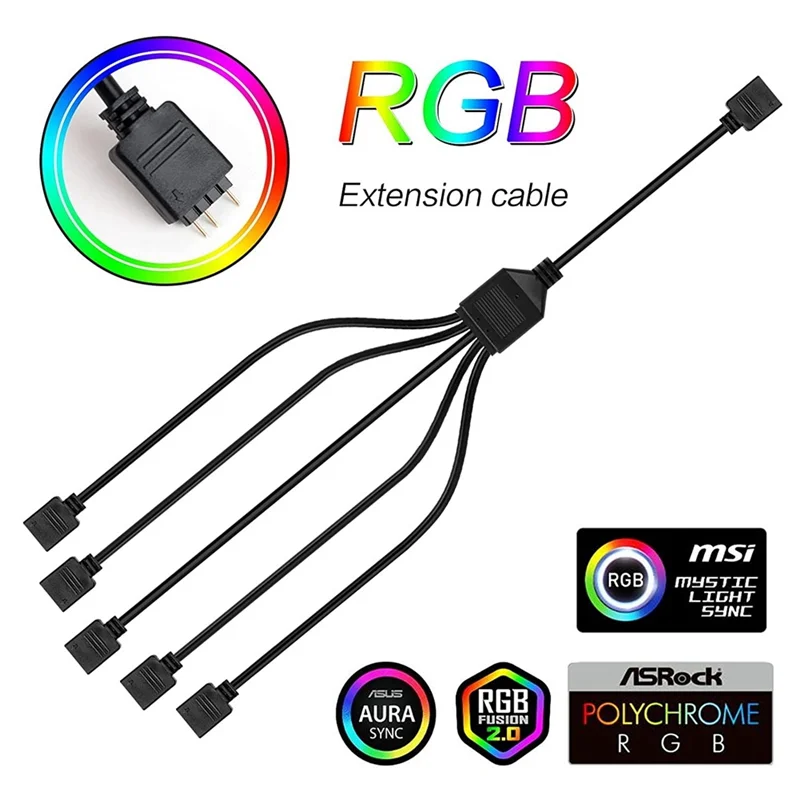 선풍기 RGB 분배기 어댑터 케이블 마더보드 익스텐션, 컴퓨터 하우징 CPU 쿨러용, 5V 3 핀 선풍기 케이블 분배기, 2 개