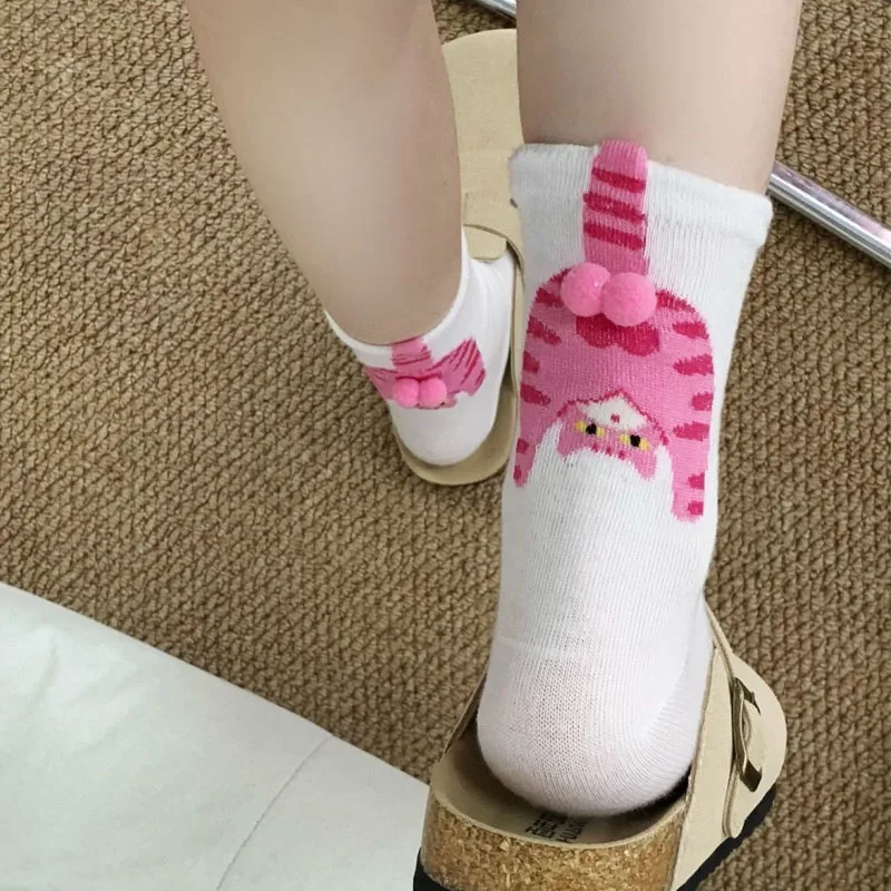Dreamlikelin1 Paar/5 Paar Herbst Winter Neue Lustige Katze Drucken Lose Socken Frauen Mädchen Bequeme Mittelrohr Socken – Detail 16