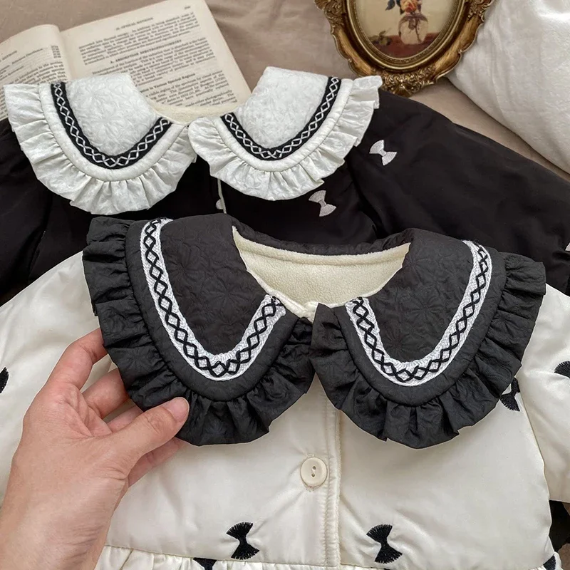 New Winter Toddler Baby Girl Jacket Newborn Baby Girls Thick Coat Long Sleeved Embroidery Children Thick Warm Clothes