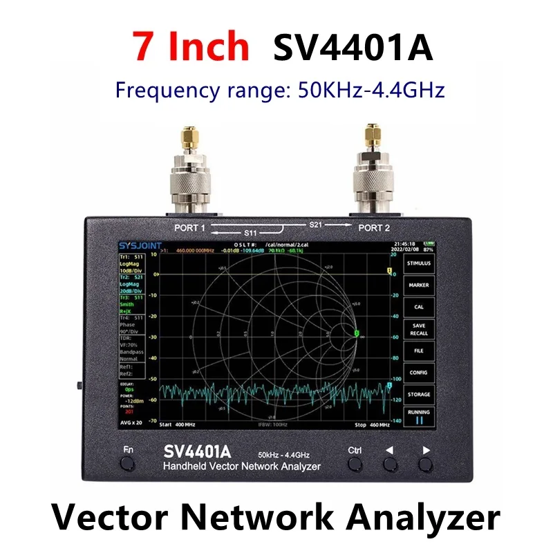 SV4401A 7 Inch Touch LCD Handheld Vector Network Analyzers 50KHz-4.4GHz HF VHF UHF VNA FCC Tester Kits Antenna Analyzer NanoVNA