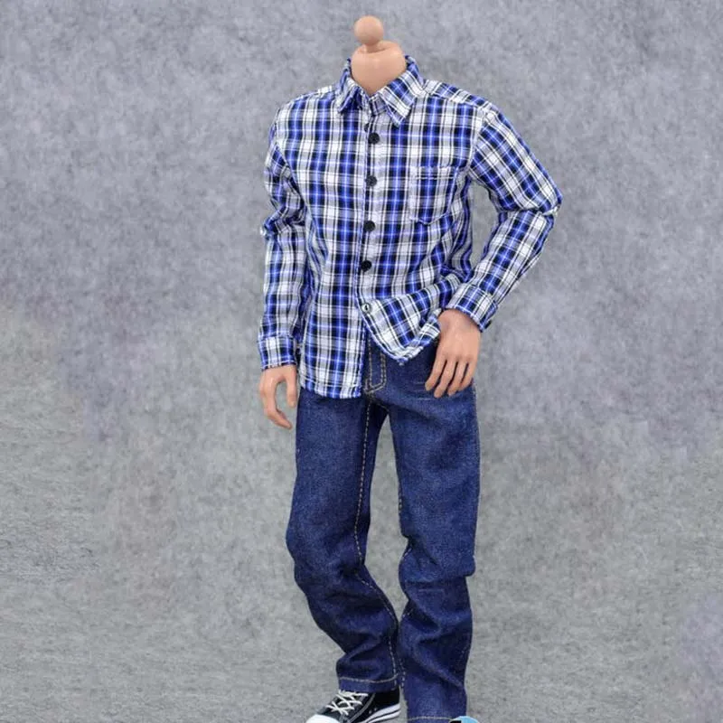 

1/6 scale casual male soldier Plaid Shirt with Blue Jeans Belt for 12in male soldier action figure Hoobies toy