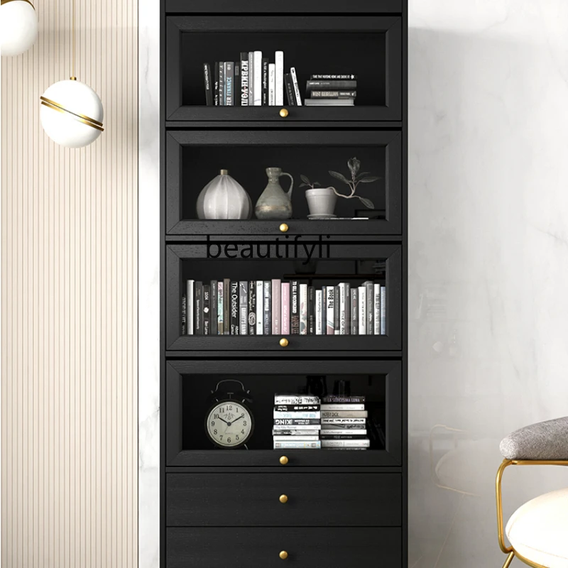 

HJ Bookcase with Glass Door Drawer Sideboard Wine Cabinet Small Nordic Dustproof Bookshelf