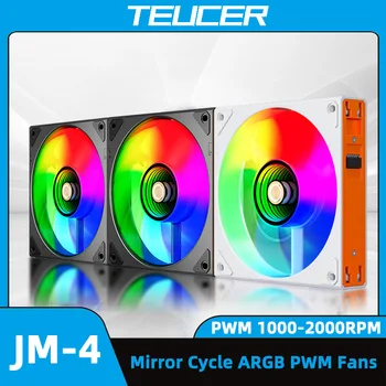 TEUCER JM-4 PC 냉각 팬 키트 ARGB 순환 미러 조명 효과 무선 팬 12cm PC 케이스 냉각 시스템 CPU 워터 쿨러 용 팬