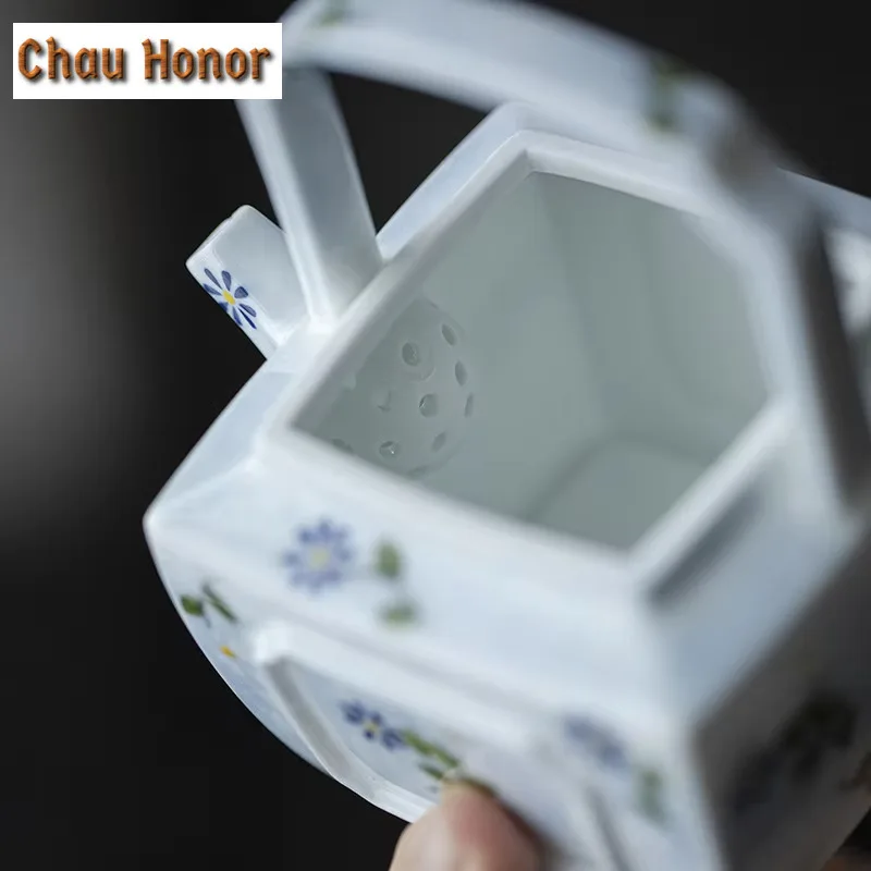 180ML Hand-painted Small Daisy Lifting Beam Teapot Zen Square Pot Tea Brewing Kettle with Infuser Teaset Equipment Collection