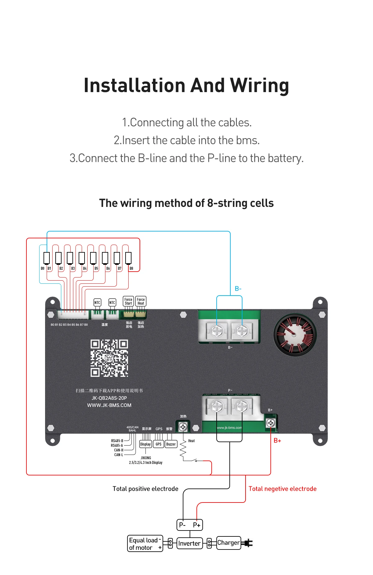 Smart Active Truck BMS 4S 6S 7S 8S 12V 24V 200A Active Balance 2A and Bluetooth