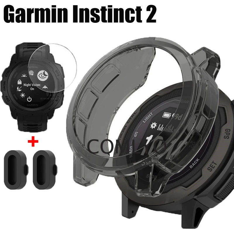 Per Garmin Instinct 2 Custodia Protettiva Paraurti Smart Watch Tpu Cover Weistt2 Solar Tactical Sports Film Porta Di Ricarica Spina Antipolvere