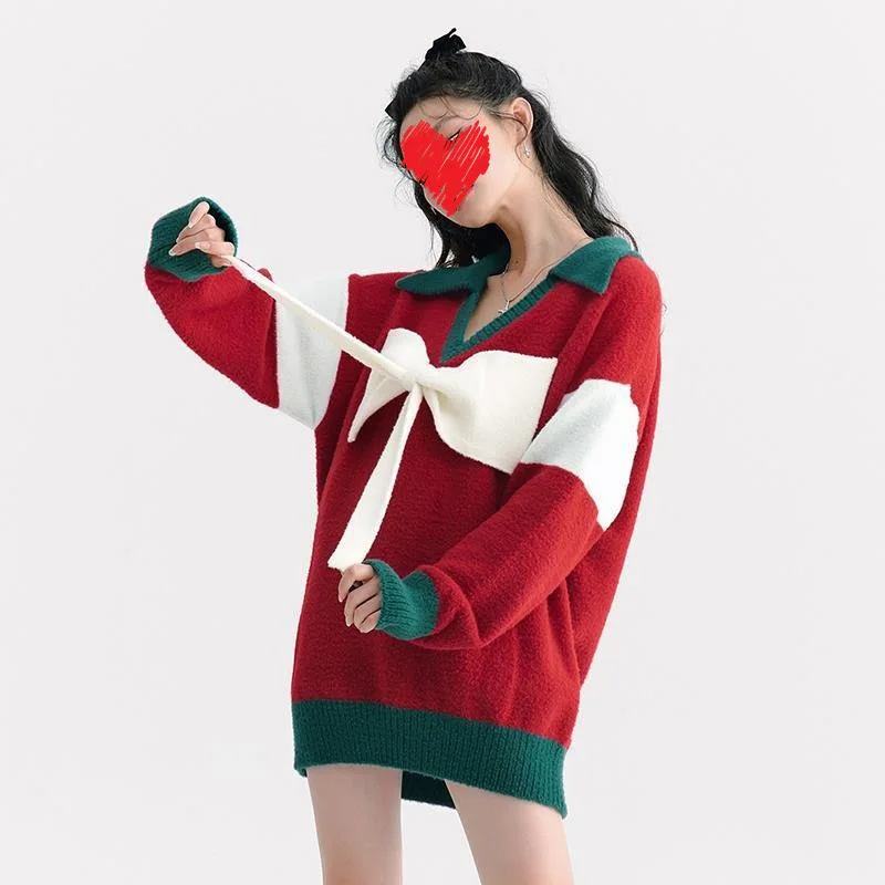 

Женский Рождественский красный свитер, новинка зимы 2021, стильная красная Милая Красивая блузка из искусственной кожи, элегантная и красивая женская блузка
