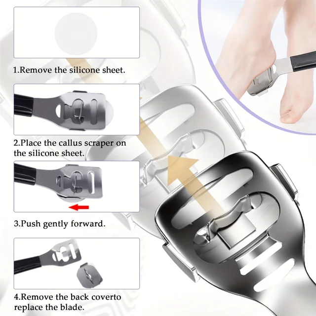 8/10 pezzi Set per pedicure Peeling e esfoliante calli Spazzola per la pulizia dei piedi Pietra per pedali per la cura dei piedi a doppia faccia in acciaio inossidabile 4