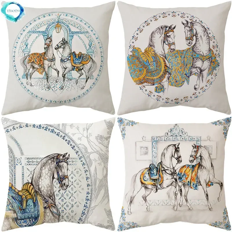 

Nordic Style Horse Cushion Cover 45x45cm Peach Skin Luxury Horse Throw Pillow Case Decorative Pillows for Sofa Home Decoration