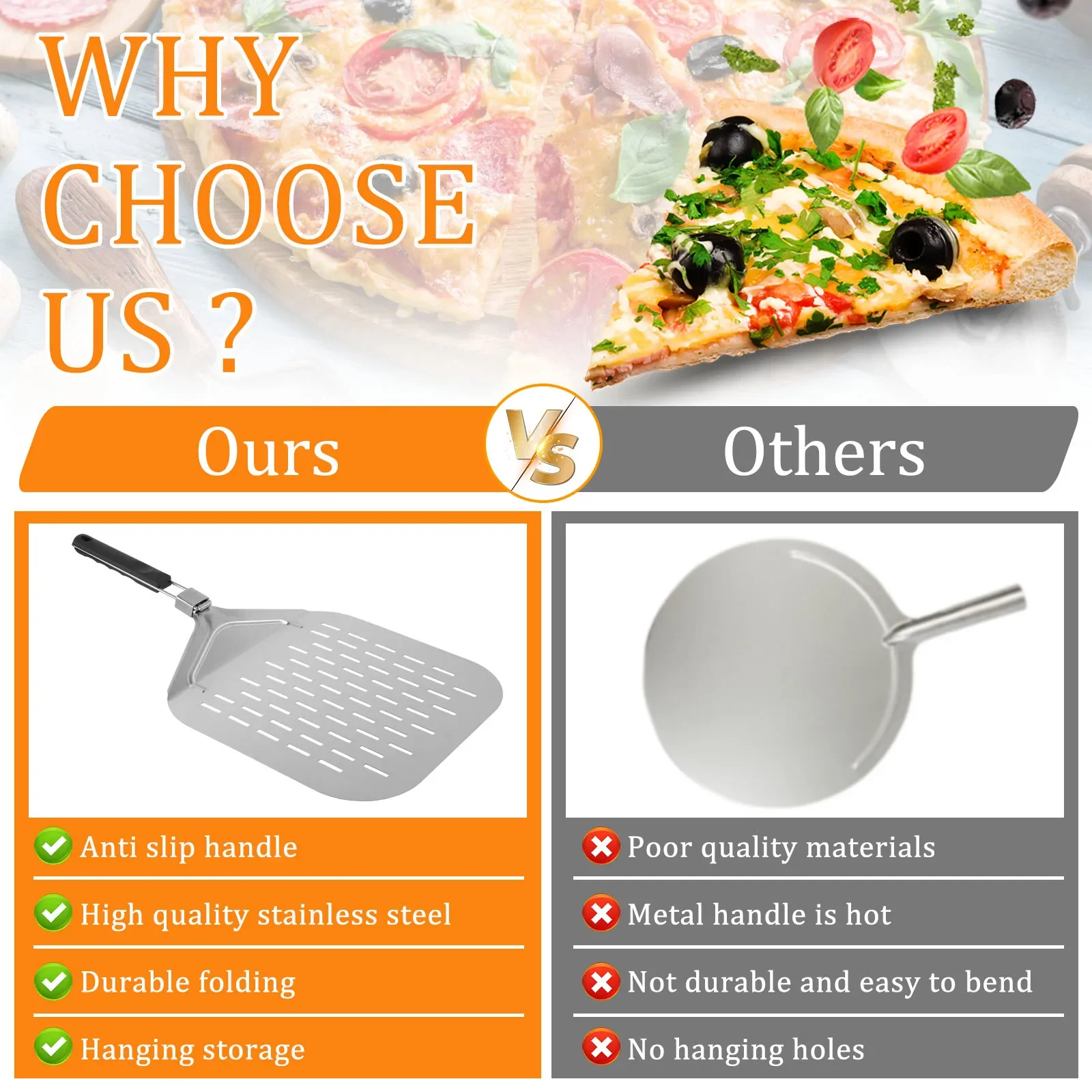 Perforated Aluminum Pizza Shovel Peel with Detachable Handle Nonstick Oven Baking Paddle Spatula Turners cocina Accessories