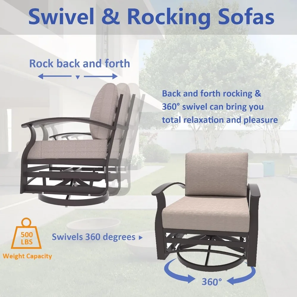 Aluminum courtyard furniture set, equipped with propane pit table and swivel chair, suitable for courtyards, poolside beaches 4